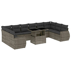 vidaXL Salon de jardin 11 pcs avec coussins gris résine tressée