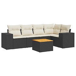 vidaXL Salon de jardin 6 pcs avec coussins noir résine tressée