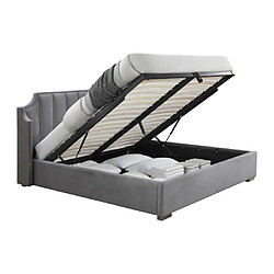 Acheter Vente-Unique Lit coffre 140 x 190 cm avec tête de lit incurvée - Velours - Gris clair + Matelas - TEOMIS