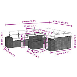 Acheter vidaXL Salon de jardin 10 pcs avec coussins noir résine tressée