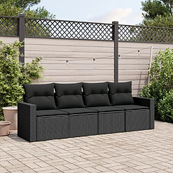 vidaXL Salon de jardin 4 pcs avec coussins noir résine tressée