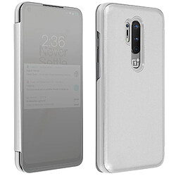 Avizar Housse OnePlus 8 Pro Étui Clapet translucide Design Miroir Support Vidéo argent