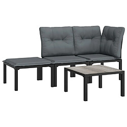 vidaXL Salon de jardin 4 pcs noir et gris résine tressée