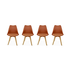 Lot de 4 chaises scandinaves, terracotta | sweeek Lot de 4 chaises scandinaves. pieds bois de hêtre. chaises 1 place. terracotta