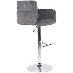 Decoshop26 Tabouret de bar pivotant en velours gris foncé et métal chromé avec accoudoirs repose-pieds et dossier TDB10649 