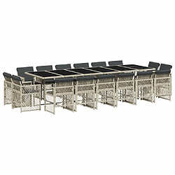 vidaXL Ensemble à manger de jardin et coussins 17 pcs gris clair rotin