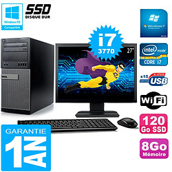 PC Tour DELL 7010 Ecran 27" Core I7-3770 RAM 8Go Disque 120 Go SSD Wifi W7 · Occasion 