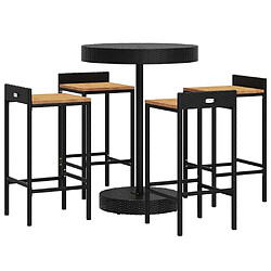 Avis Maison Chic Table de bar et chaises d'extérieur 5 pcs,Ensemble de bar de jardin pour relax noir poly rotin/bois massif acacia -GKD788608