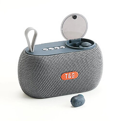 Yonis Enceinte Bluetooth 2-en-1 & Oreillette Sans Fil Enceinte Bluetooth 2 En 1 + Écouteur Sans Fil Immersion Sonore TWS FM Gris YONIS