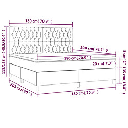 vidaXL Sommier à lattes de lit avec matelas Gris foncé 180x200cm Tissu pas cher