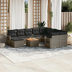 vidaXL Salon de jardin 11 pcs avec coussins gris résine tressée 