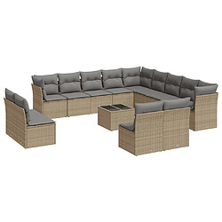 vidaXL Salon de jardin avec coussins 14 pcs beige résine tressée