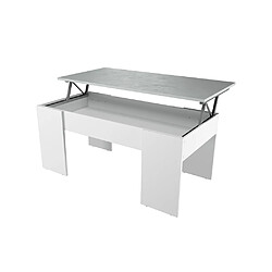 Usinestreet Table basse GOTHAM avec plateau relevable et rangement - Couleur - Blanc / Béton