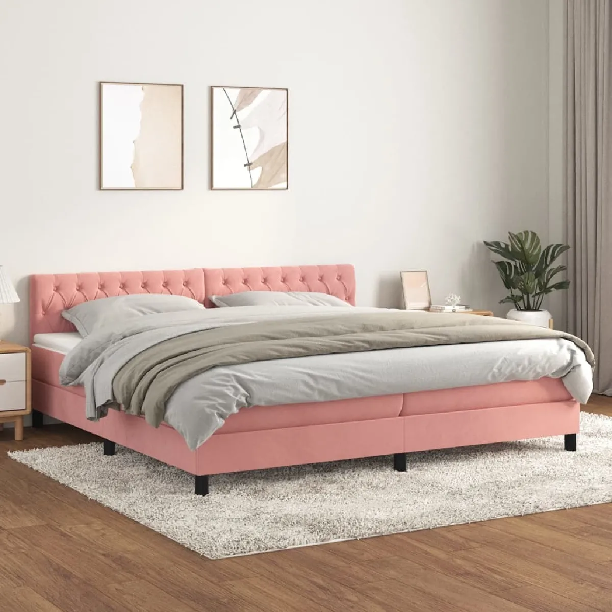 Maison Chic Lit Adulte - Lit simple Lit à sommier tapissier avec matelas moelleux - Meuble de Chambre - Rose 200x200 cm Velours -MN42802