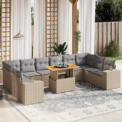 vidaXL Salon de jardin 11 pcs avec coussins beige résine tressée