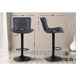 Decoshop26 Lot de 2 tabourets de bar chaises hautes avec coutures décoratives en PVC noir pieds en métal noir 10_0004324