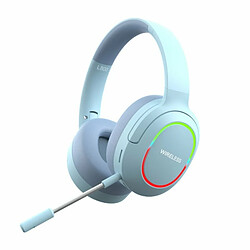 Casque Bluetooth Monté Sur La Tête Hifi Sound Subwoofer Casque De Jeu Sans Fil Avec Éclairage Rvb Bleu