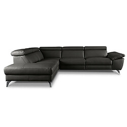 VENESETTI Canapé d'angle en 100% tout cuir épais de luxe italien, 5/6 places KASINI, noir, angle gauche