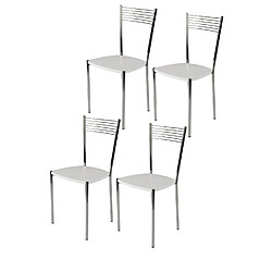 Tommychairs - Set 4 chaises Elegance pour la Cuisine et la Salle à Manger, Structure en Acier chromé et Assise en Bois Coleur Blanc 