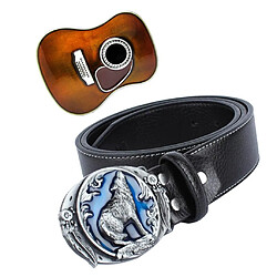 Western Ceintures en Cuir PU et 3D Guitare Musique Loup Modèle Boucles de Ceintures Vintage Belt Buckle