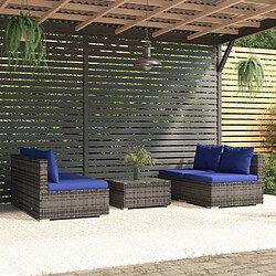 vidaXL Salon de jardin 5 pcs avec coussins résine tressée gris