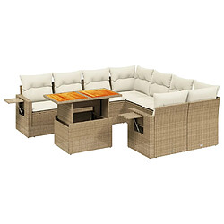 vidaXL Salon de jardin avec coussins 9 pcs beige résine tressée