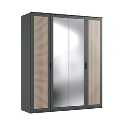 Inside 75 Armoire corniche ENINA décor graphite 2 portes miroirs 2 portes motif tressage viennois 