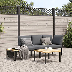 vidaXL Salon de jardin 3 pcs avec coussins noir aluminium 