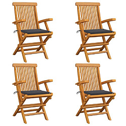 vidaXL Chaises de jardin et coussins anthracite lot de 4 Bois de teck