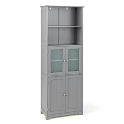 Helloshop26 Meuble de salle de bain à 4 portes 2 compartiments ouverts colonne salle de bain armoire haute avec étagères réglables pour salon cuisine 60 x 30 x 163 cm gris 20_0008873 