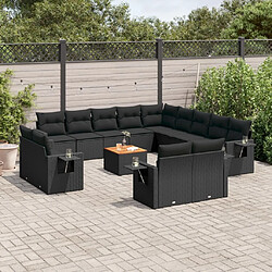 Maison Chic Salon de jardin avec coussins 14 pcs, Ensemble Tables et chaises de jardin, noir résine tressée -GKD331426