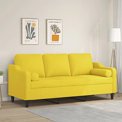 vidaXL Canapé 3 places avec oreillers jaune clair 180 cm tissu