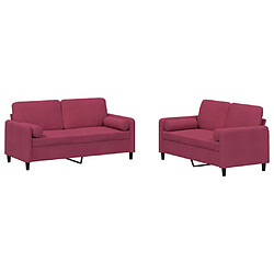 vidaXL Ensemble de canapés 2 pcs avec coussins rouge bordeaux velours