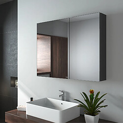 EMKE Armoire à miroir avec miroir poignée invisible Armoire miroir de salle de bain avec étagères en verre réglables en hauteur 85×65cm Noire