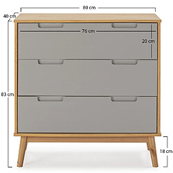 Avis Vs Venta-Stock Commode de nuit Bruce avec 3 tiroirs, bois massif, 80 cm Largeur