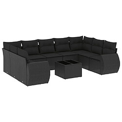 vidaXL Salon de jardin 10 pcs avec coussins noir résine tressée