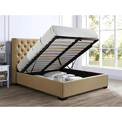 Vente-Unique Lit coffre 180 x 200 cm avec tête de lit capitonnée - Tissu - Beige + Matelas - MASSIMO