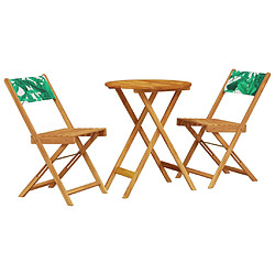 vidaXL Ensemble de bistro 3 pcs motif de feuilles tissu et bois massif