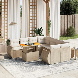 vidaXL Salon de jardin avec coussins 9 pcs beige résine tressée 