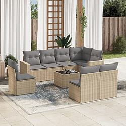 vidaXL Salon de jardin avec coussins 9 pcs beige résine tressée