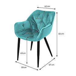 ML-Design Lot de 4 chaises de salle à manger assise pétrole en velours pieds métal noir pas cher