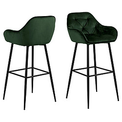 Toilinux Lot de 2 Tabourets de bar en tissu et métal - Vert Toilinux - Lot de 2 Tabourets de bar en tissu et métal - Vert - Baroque