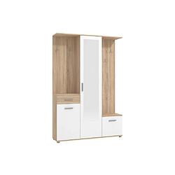 Avis Vente-Unique Vestiaire avec 3 portes, 1 tiroir et 1 miroir - Naturel et blanc - CAMOLA