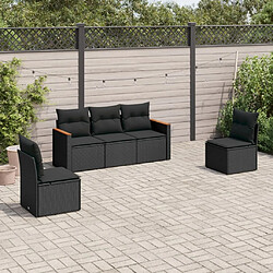 vidaXL Salon de jardin 5 pcs avec coussins noir résine tressée 