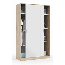 Armoire avec 2 portes coulissantes coloris blanc / chêne canadien - Dim : L 200 x H 120 x P 50 cm -PEGANE- 