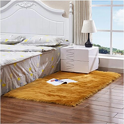 LUUCOZK Tapis moelleux en fausse fourrure tapis à poils longs pour chambre à coucher salon-couleur camel jaune-100x180CM