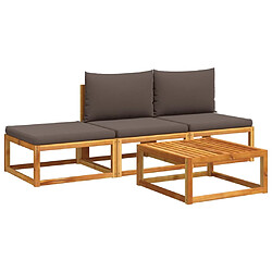 vidaXL Salon de jardin avec coussins 4 pcs bois d'acacia massif