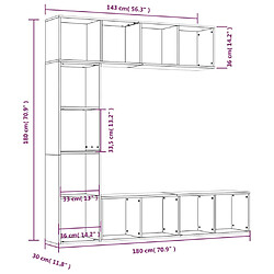 vidaXL Ensemble bibliothèque/meuble TV 3 pcs Sonoma gris 180x30x180 cm pas cher