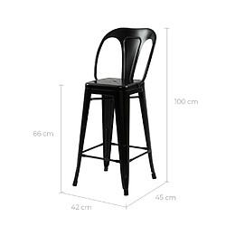 Rendez Vous Deco Chaise de bar mi-hauteur Indus noir mat 67 cm (lot de 2)