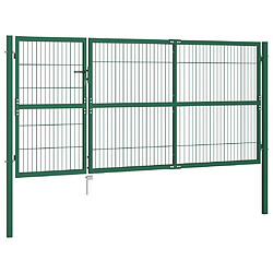 vidaXL Portail de clôture de jardin avec poteaux 350x140 cm Acier Vert